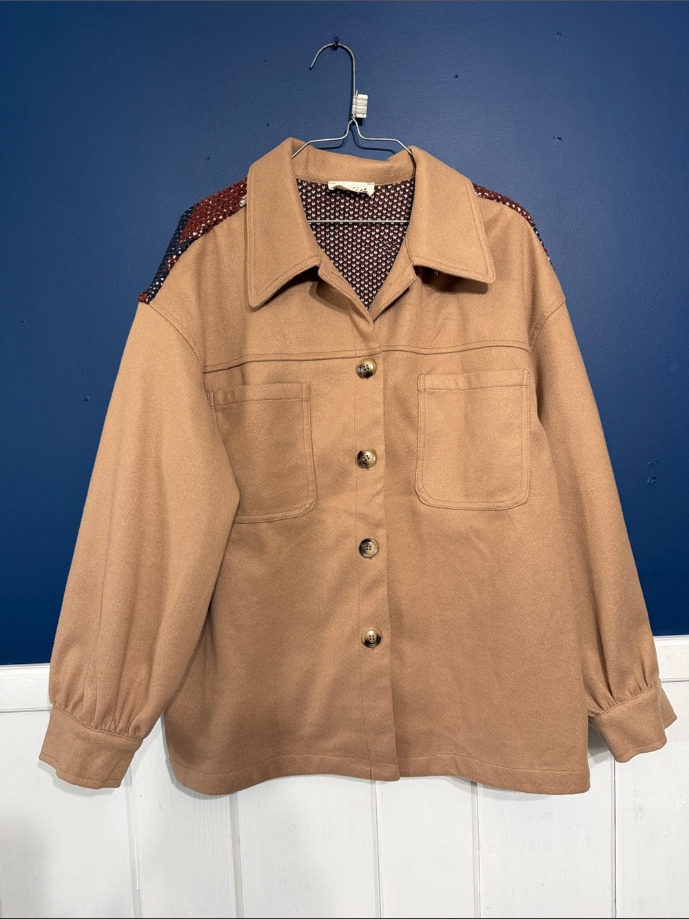 New In Aztec Knit-Back Jacket in Tan, Rust & Navy Sz L - Picture 2 of 3